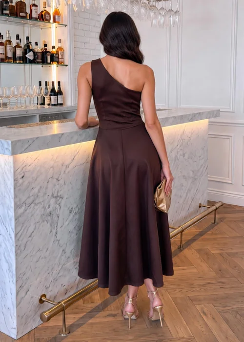 AX Paris Chocolate One Shoulder A-Line Midi Dress - 14 Image 4
