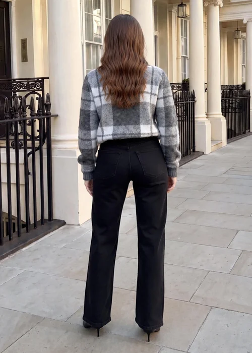 AX Paris Grey & White Check Brushed Knit Jumper - S/M Image 4