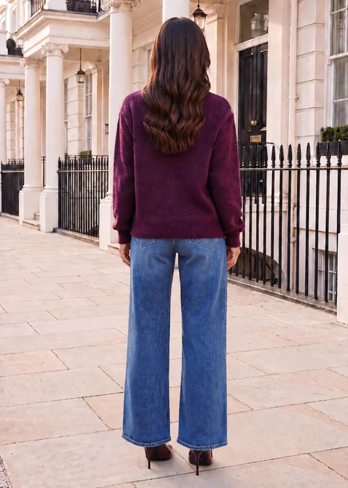 AX Paris Plum Argyle Crew Neck Jumper - S/M Image 4