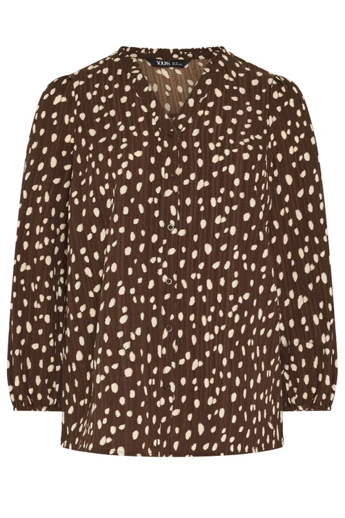 Yours Curve Brown Spot Notch Neck Blouse - 14 Image 5