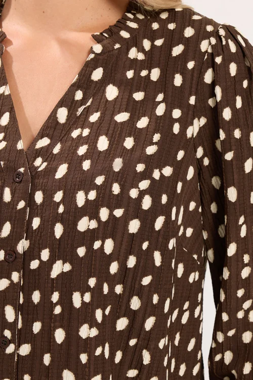 Yours Curve Brown Spot Notch Neck Blouse - 14 Image 4