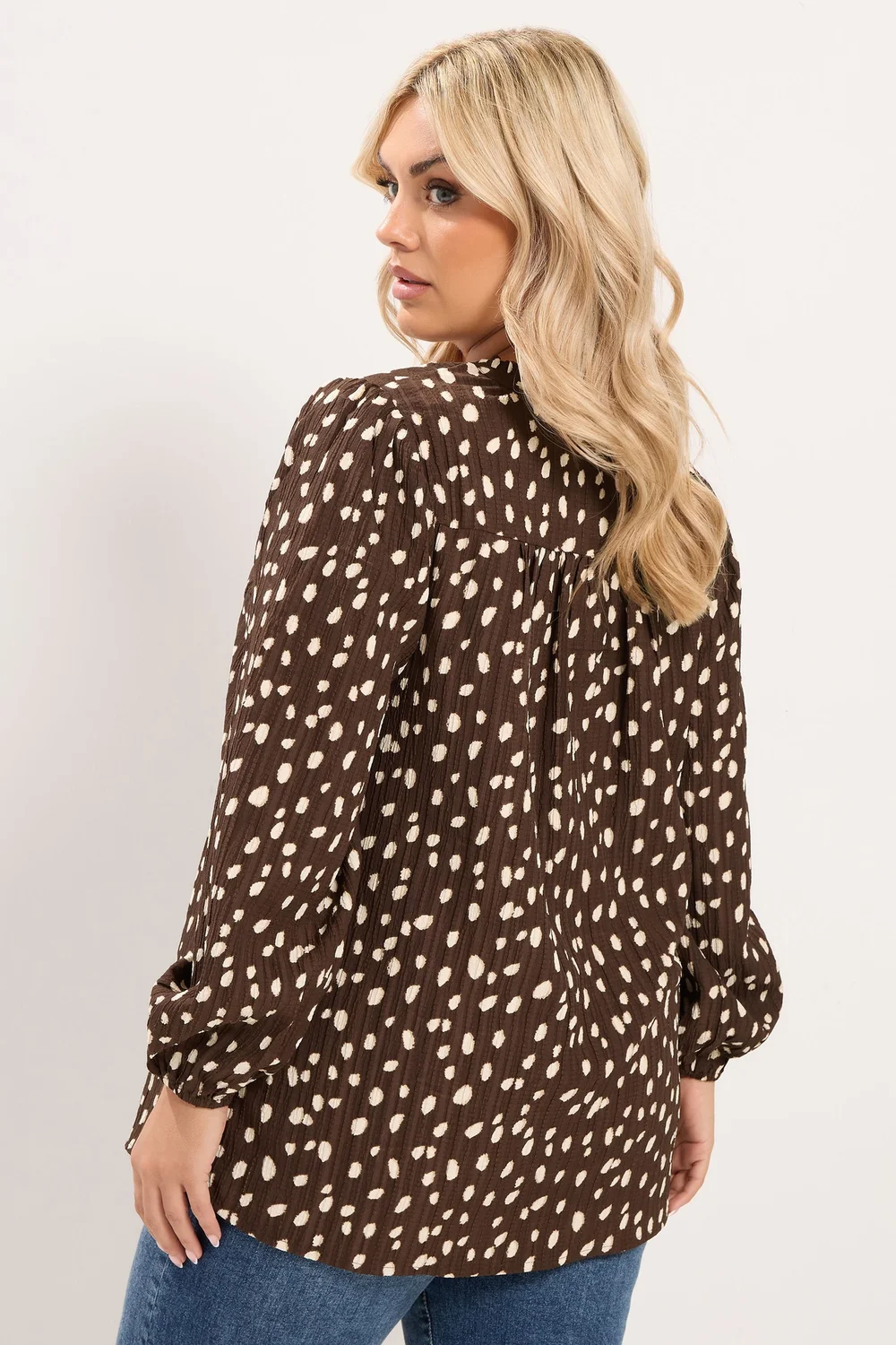 Yours Curve Brown Spot Notch Neck Blouse - 14 Image 3