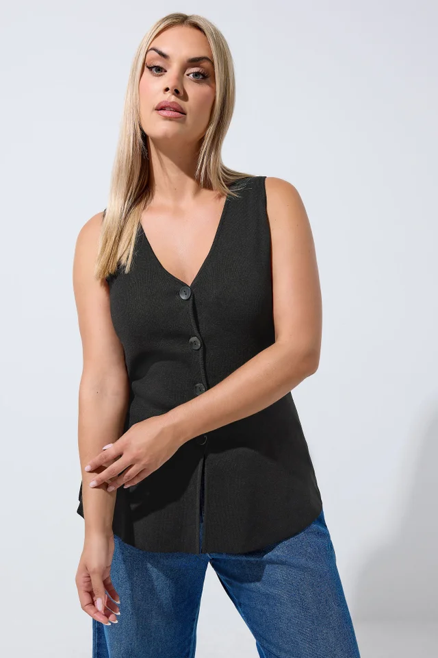 Yours Limited Curve Black Flare Hem Waistcoat