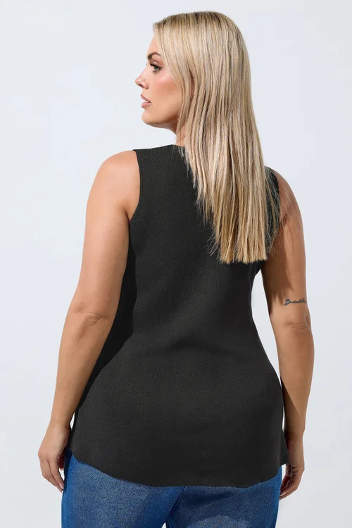 Yours Limited Curve Black Flare Hem Waistcoat - 10-12 Image 3