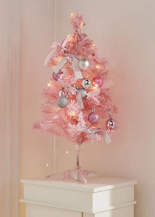 Lifeideas Pink Flocked Christmas Tree Set 60cm - One Size Image 1