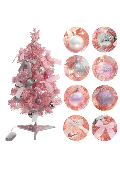 Lifeideas Pink Flocked Christmas Tree Set 60cm - One Size Image 3