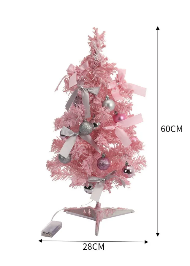 Lifeideas Pink Flocked Christmas Tree Set 60cm