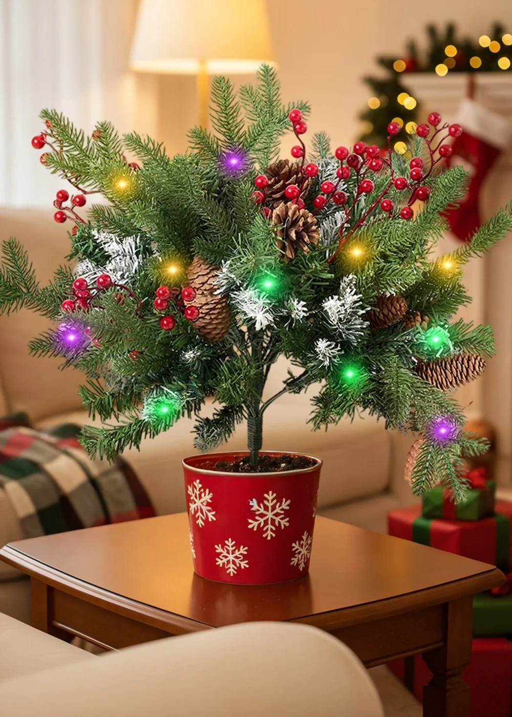 Lifeideas Green Artificial Christmas Tree with Decorations and LED Lights - One Size Image 1