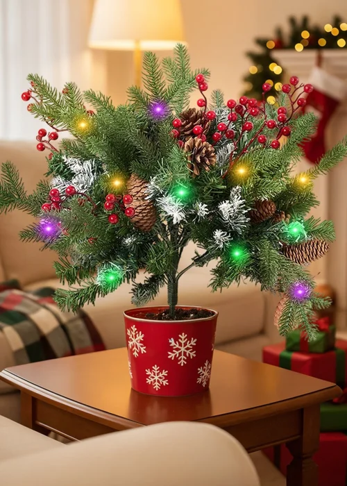 Lifeideas Green Artificial Christmas Tree with Decorations and LED Lights - One Size Image 1