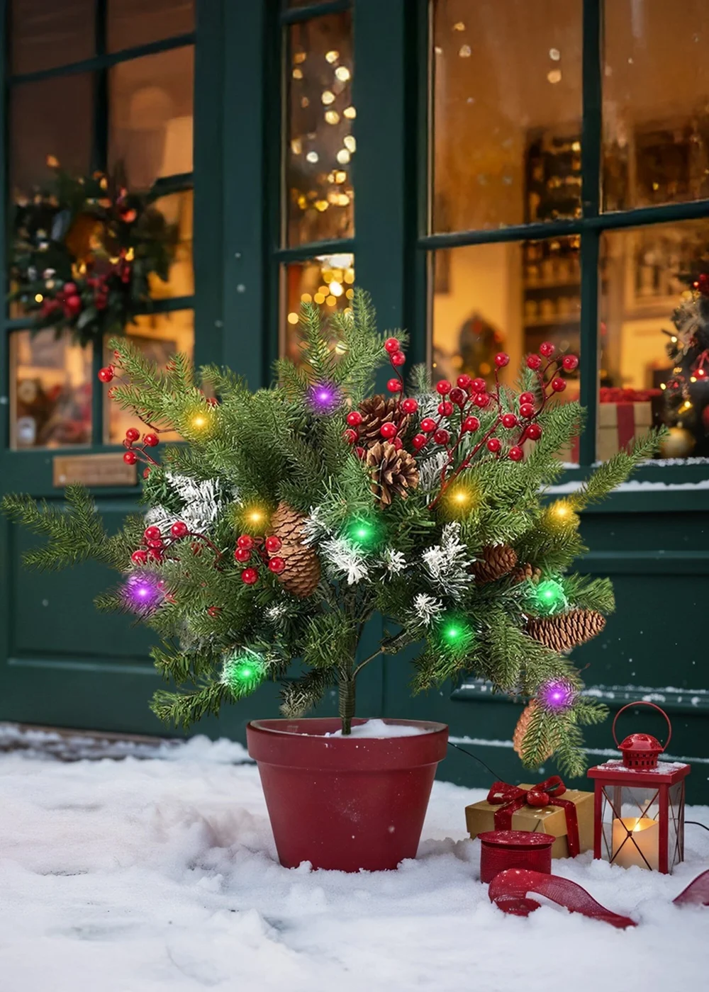 Lifeideas Green Artificial Christmas Tree with Decorations and LED Lights - One Size Image 5