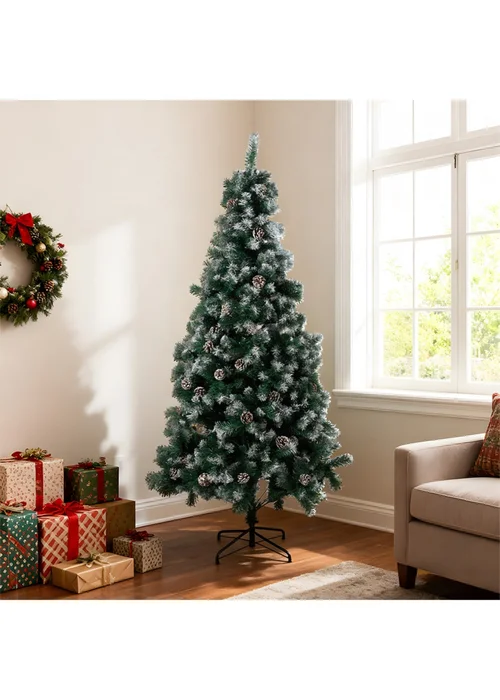 Lifeideas Green Snow Flocked Artificial Christmas Tree 180cm - One Size Image 1
