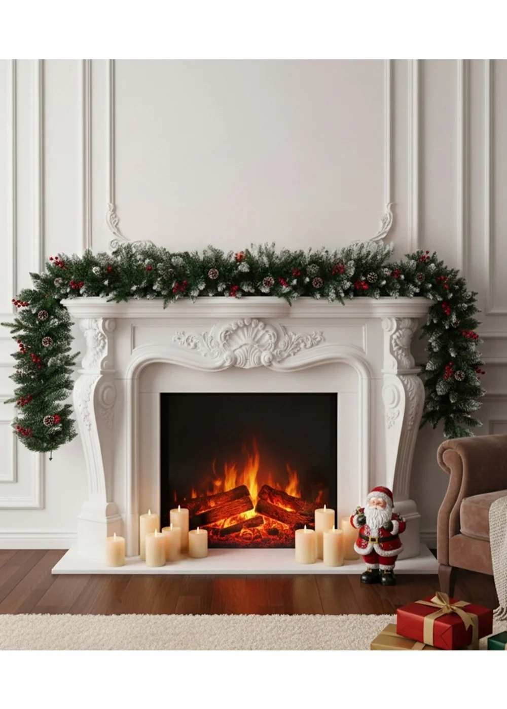 Lifeideas Green Snow‑Flocked Christmas Garland with 8‑Function Timer Lights 2.7m - One Size Image 5