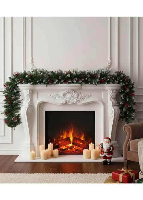 Lifeideas Green Snow‑Flocked Christmas Garland with 8‑Function Timer Lights 2.7m - One Size Image 5