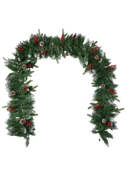 Lifeideas Green Snow‑Flocked Christmas Garland with 8‑Function Timer Lights 2.7m - One Size Image 3