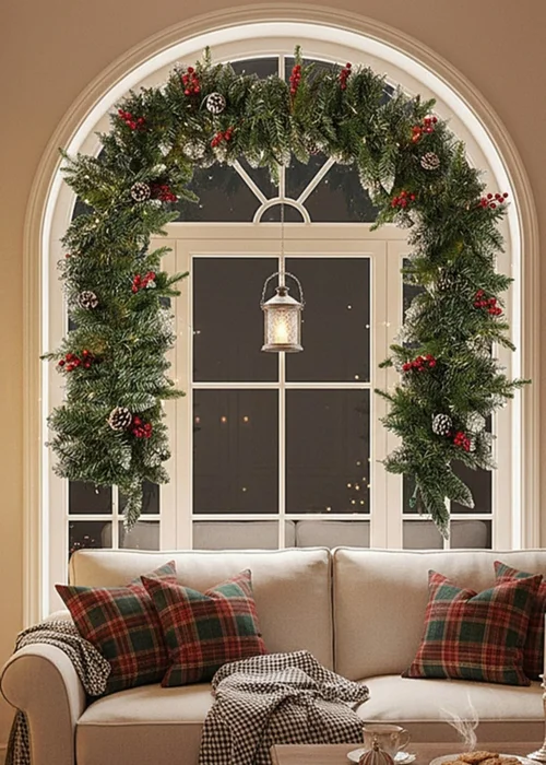 Lifeideas Green Snow‑Flocked Christmas Garland with 8‑Function Timer Lights 2.7m - One Size Image 1