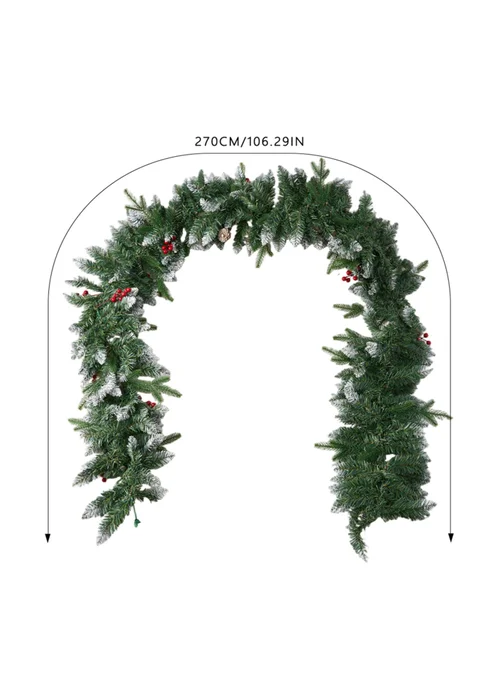 Lifeideas Green Snow‑Flocked Christmas Garland with 8‑Function Timer Lights 2.7m - One Size Image 2