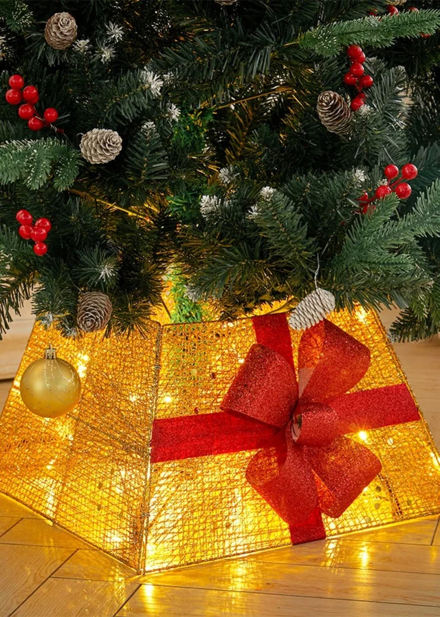 Lifeideas Square Christmas Tree Collar Basket Decor with Bow Tie