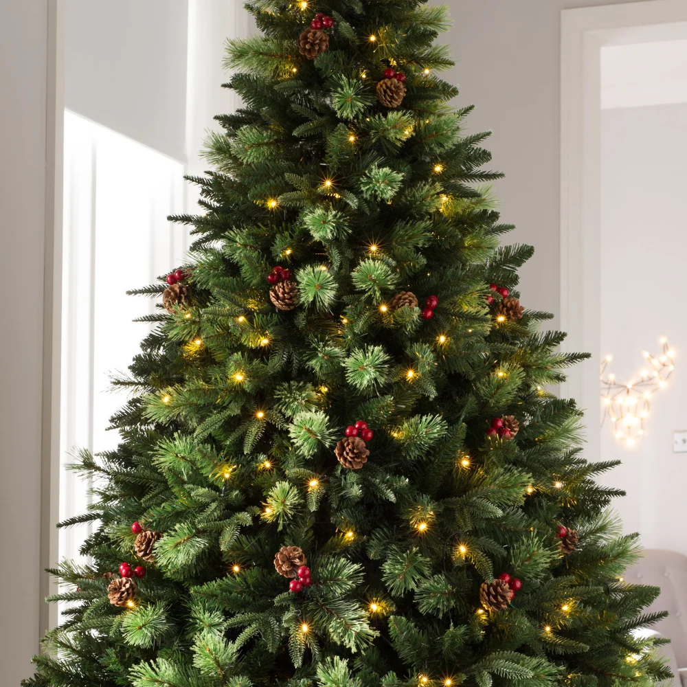 WeRChristmas Green Pre-Lit Victorian Christmas Tree With Berries Pinecones And Warm White Leds 6 Ft - No Size Image 3