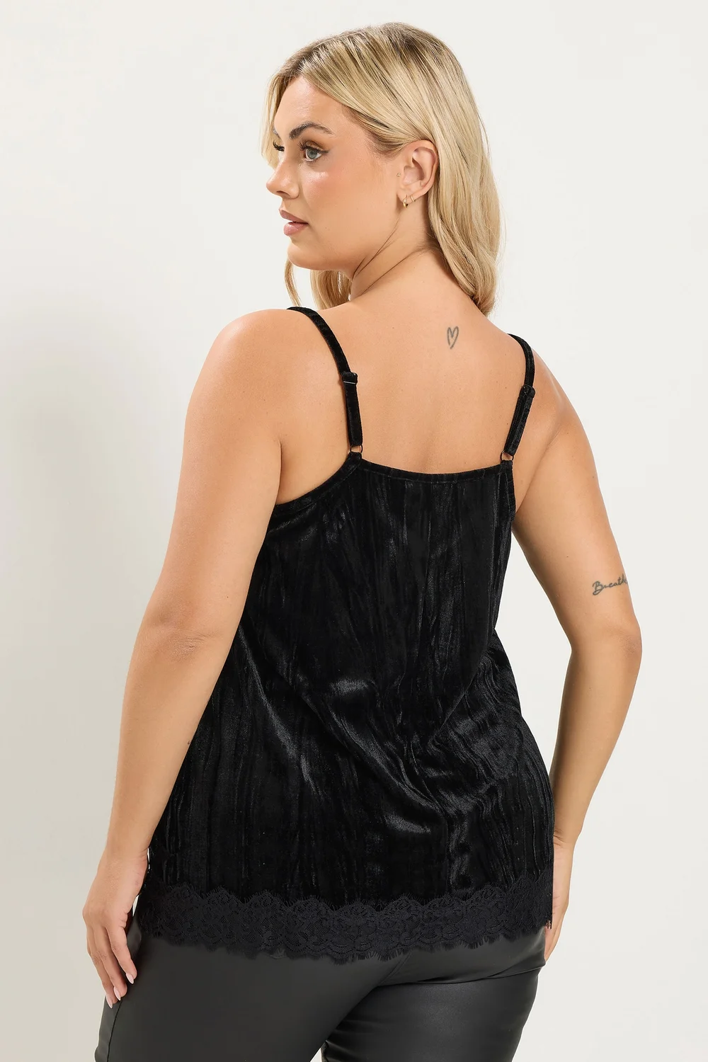 Yours Curve Black Velour Lace Vest Top - 18 Image 3