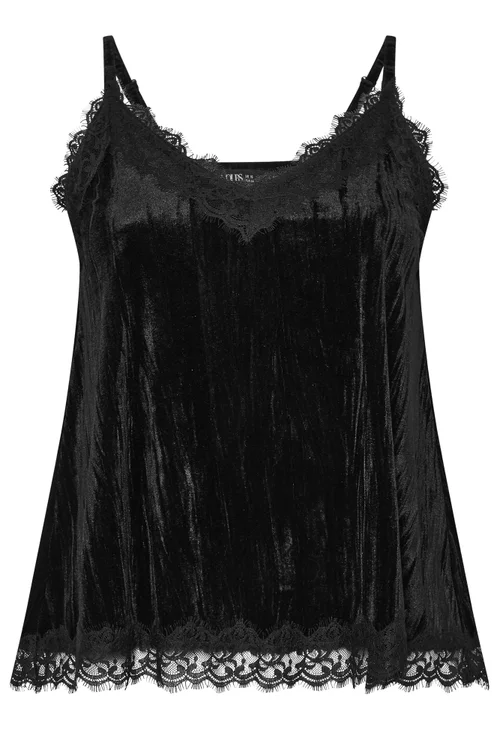 Yours Curve Black Velour Lace Vest Top - 18 Image 5