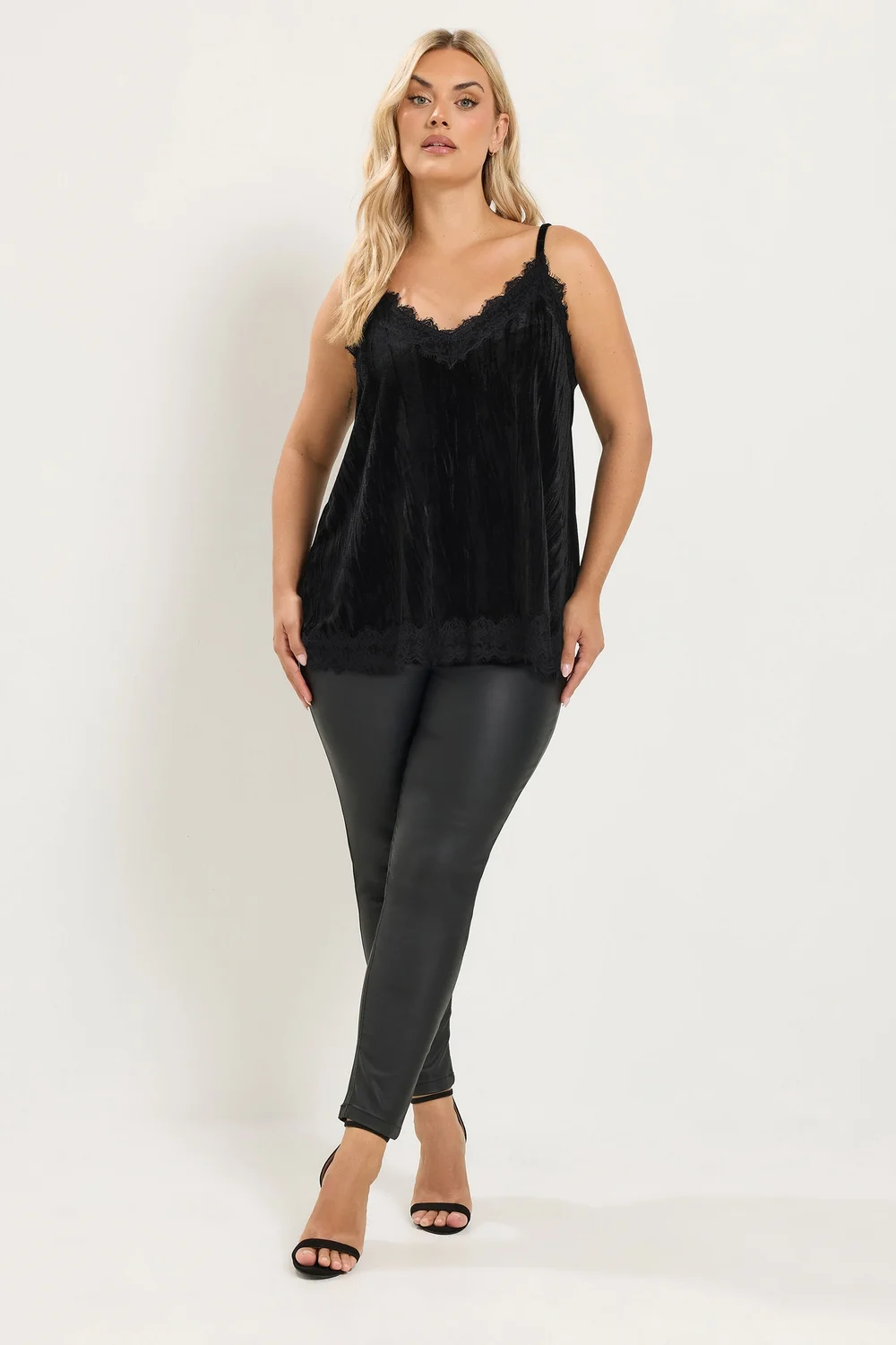 Yours Curve Black Velour Lace Vest Top - 18 Image 2