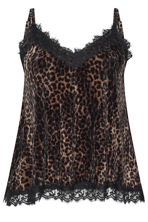 Yours Curve Brown Leopard Velour Lace Vest Top - 20 Image 5
