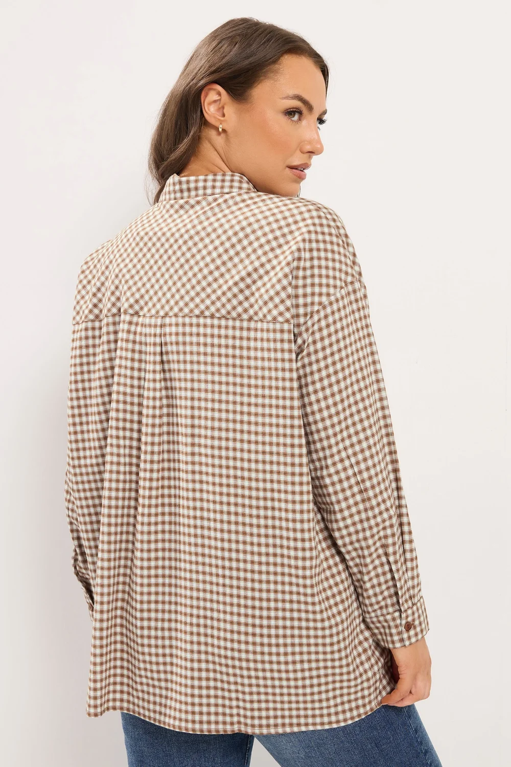 Yours Curve Brown Check Boyfriend Shirt - 26-28 Image 5
