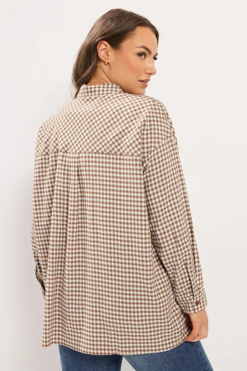 Yours Curve Brown Check Boyfriend Shirt - 26-28 Image 5