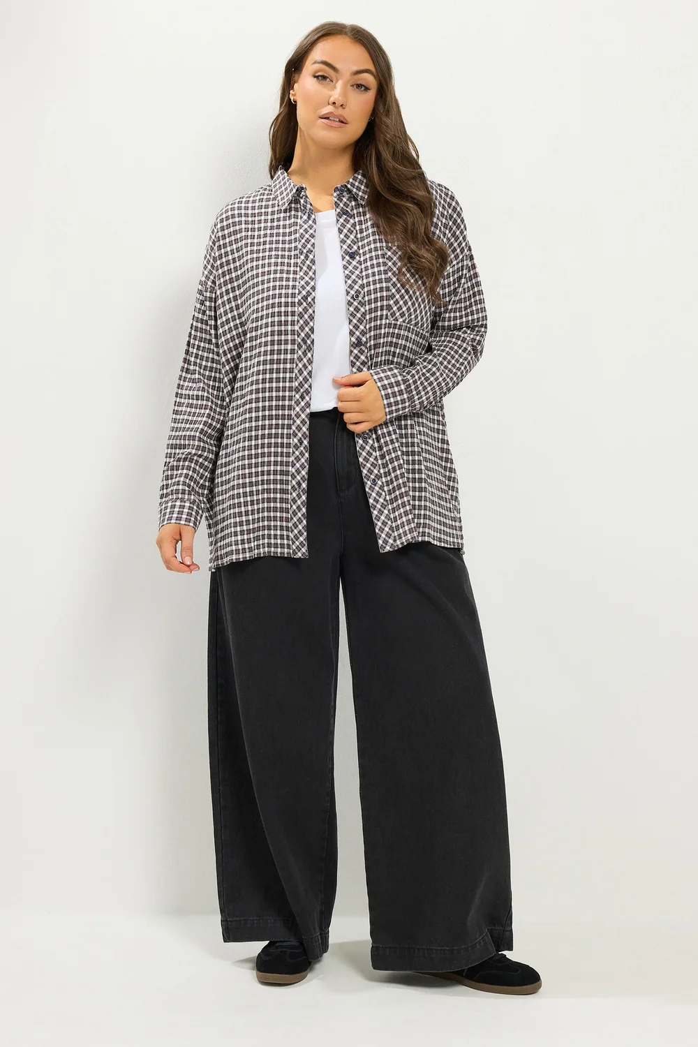 Yours Curve Mocha Brown Check Boyfriend Shirt - 30-32 Image 2