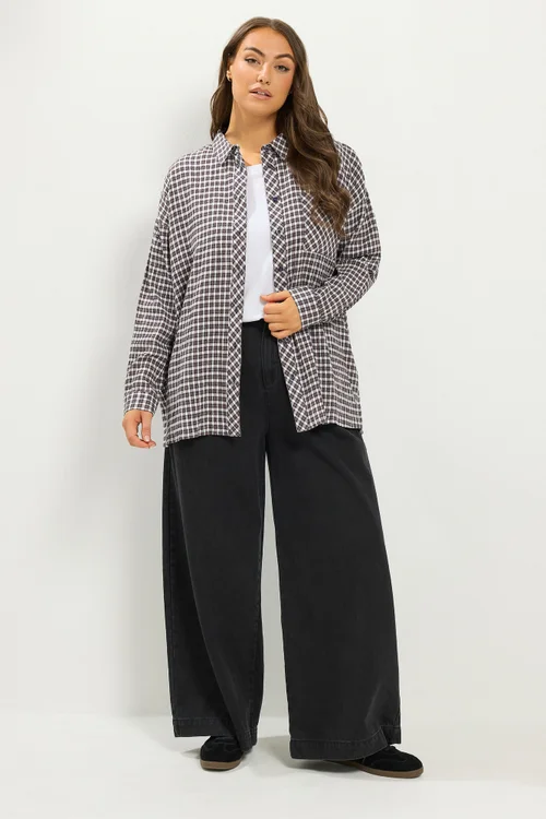 Yours Curve Mocha Brown Check Boyfriend Shirt - 30-32 Image 2