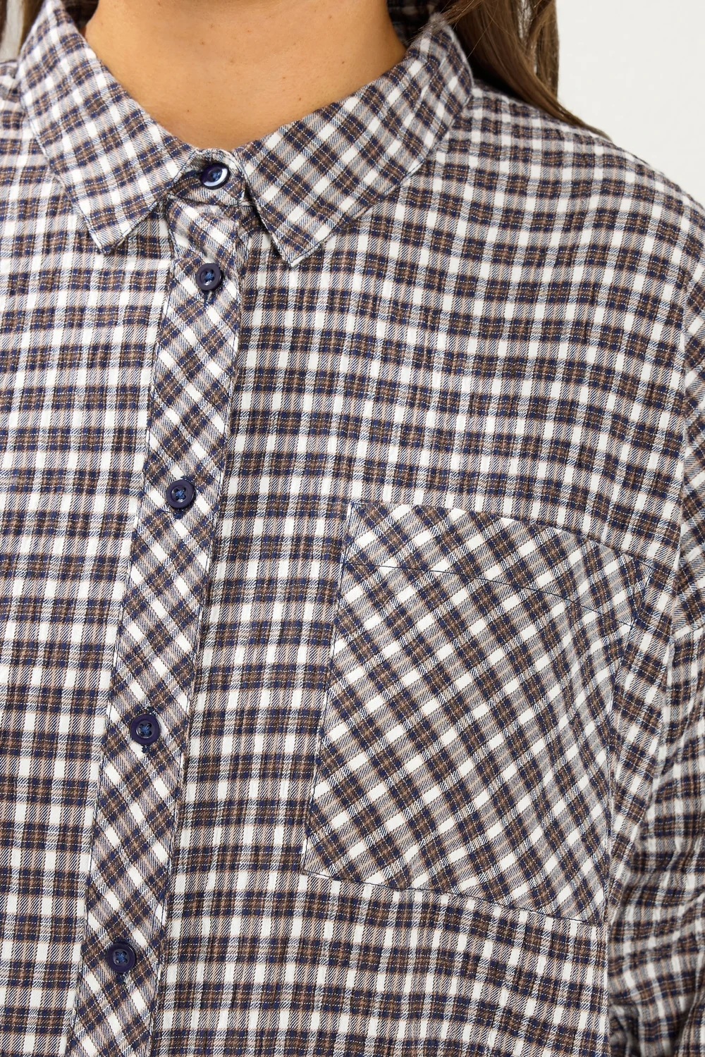 Yours Curve Mocha Brown Check Boyfriend Shirt - 30-32 Image 5