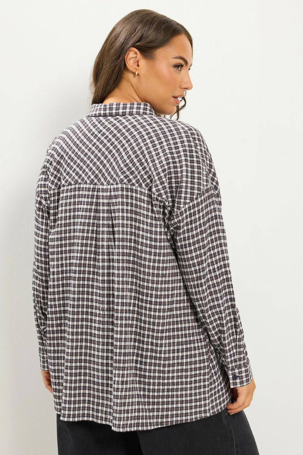 Yours Curve Mocha Brown Check Boyfriend Shirt - 30-32 Image 4
