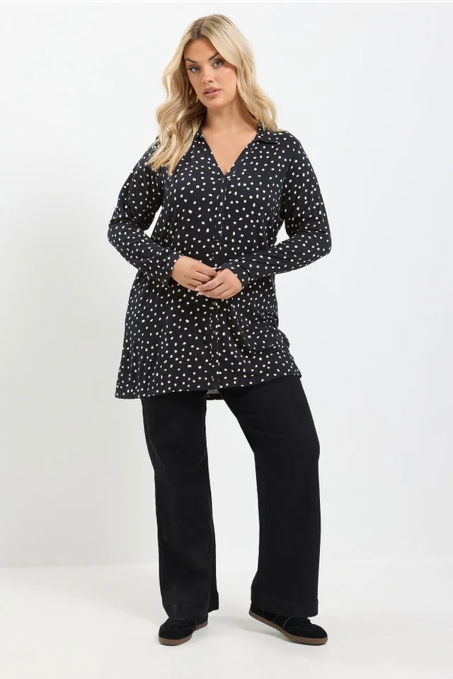 Yours Curve Black Spot Jersey Shirt