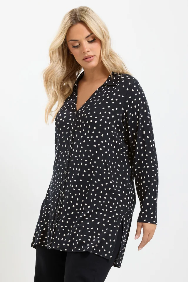 Yours Curve Black Spot Jersey Shirt