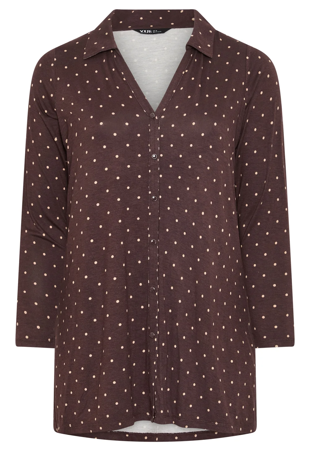 Yours Curve Chocolate Brown Polka Dot Jersey Shirt - 12 Image 5