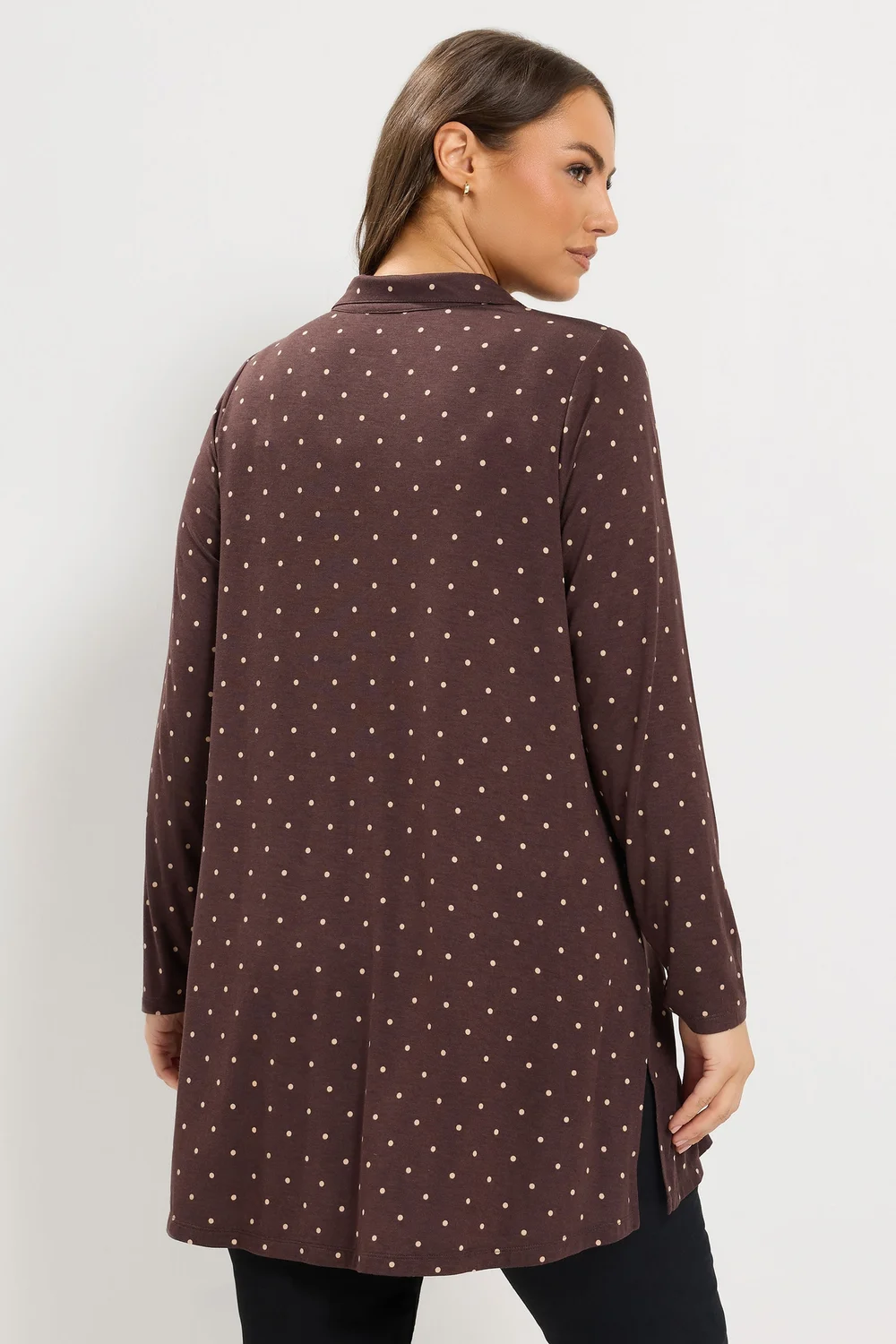 Yours Curve Chocolate Brown Polka Dot Jersey Shirt - 12 Image 3