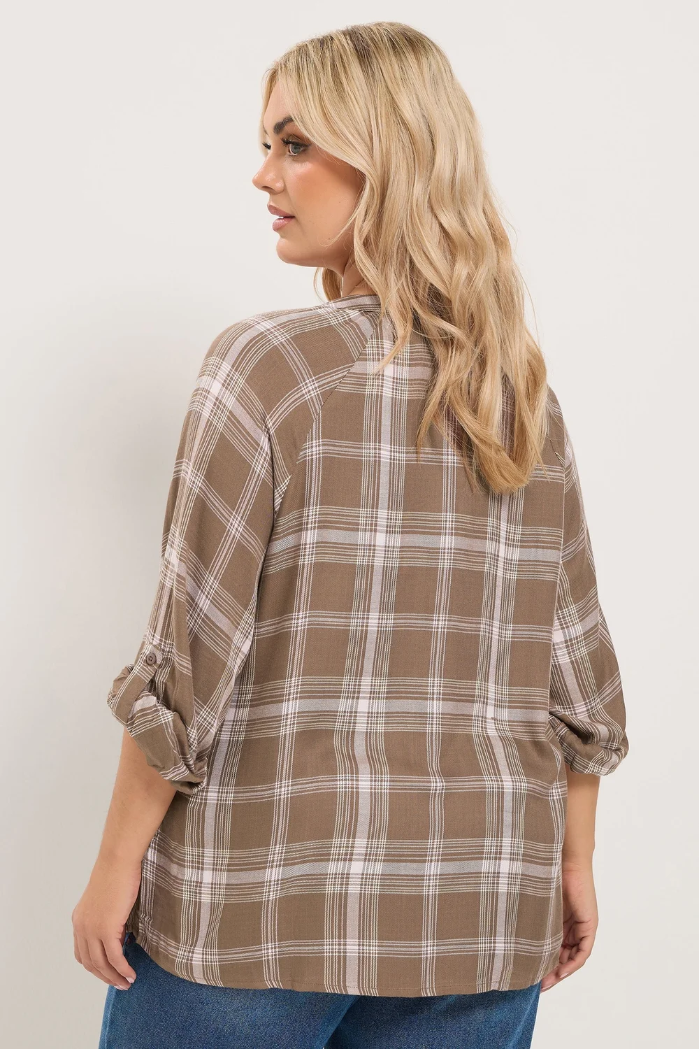 Yours Curve Chocolate Brown Checked Tie Detail Top - 18 Image 4