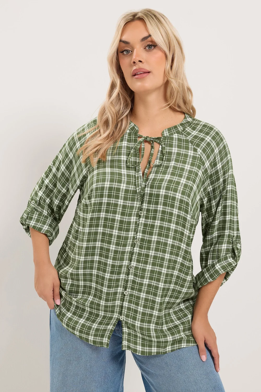 Yours Curve Green Checked Tie Detail Top - 14 Image 2