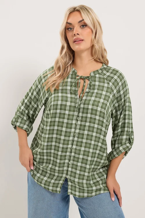 Yours Curve Green Checked Tie Detail Top - 14 Image 2