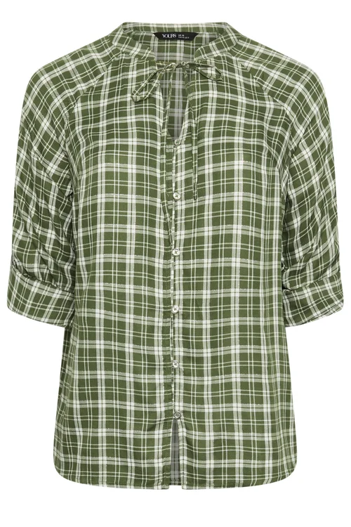 Yours Curve Green Checked Tie Detail Top - 14 Image 5