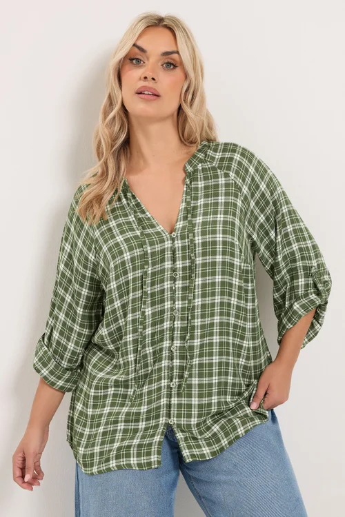 Yours Curve Green Checked Tie Detail Top - 14 Image 1