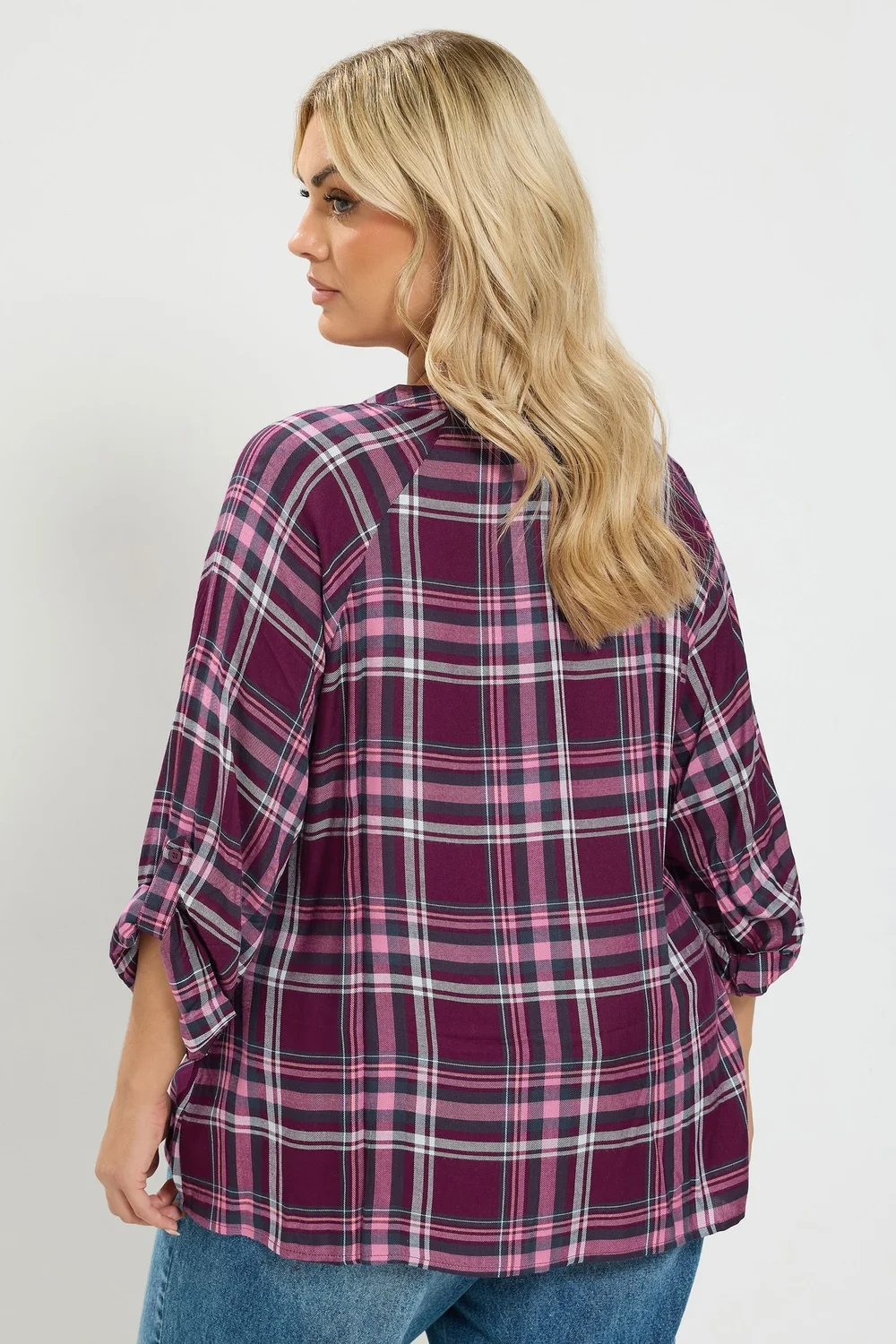 Yours Curve Pink Checked Tie Detail Top - 30-32 Image 3