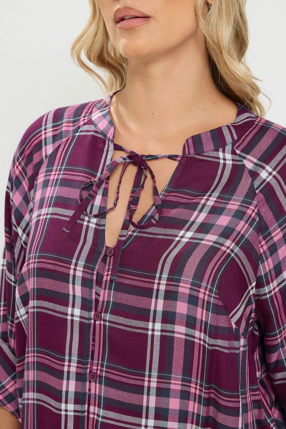 Yours Curve Pink Checked Tie Detail Top - 30-32 Image 4