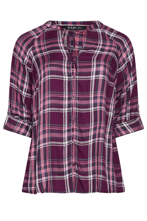 Yours Curve Pink Checked Tie Detail Top - 30-32 Image 5