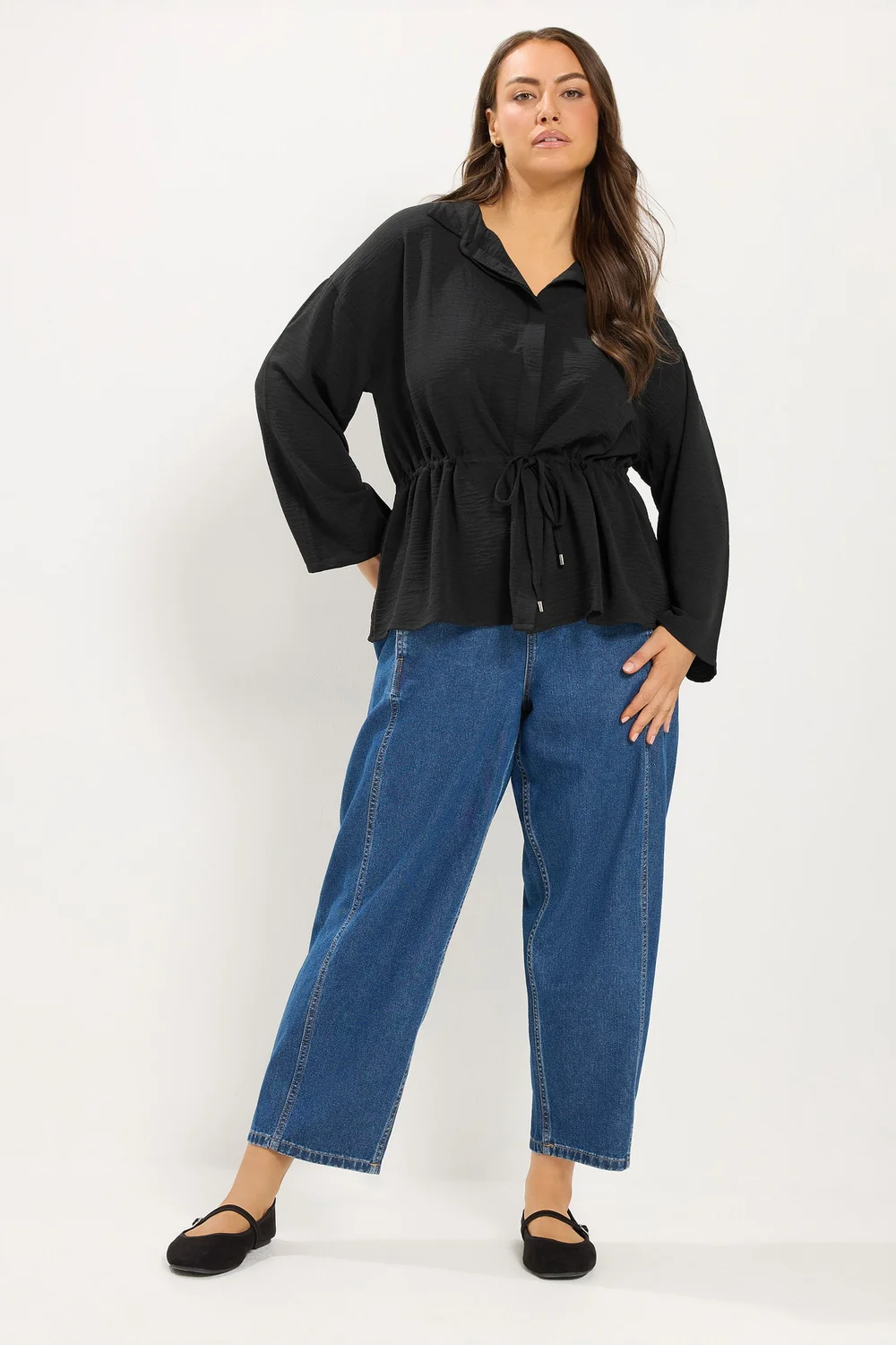 Yours Curve Black Tie Waist Utility Top - 20 Image 3