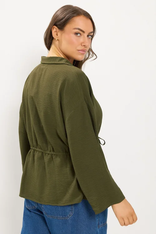 Yours Curve Khaki Green Tie Waist Utility Top - 26-28 Image 4