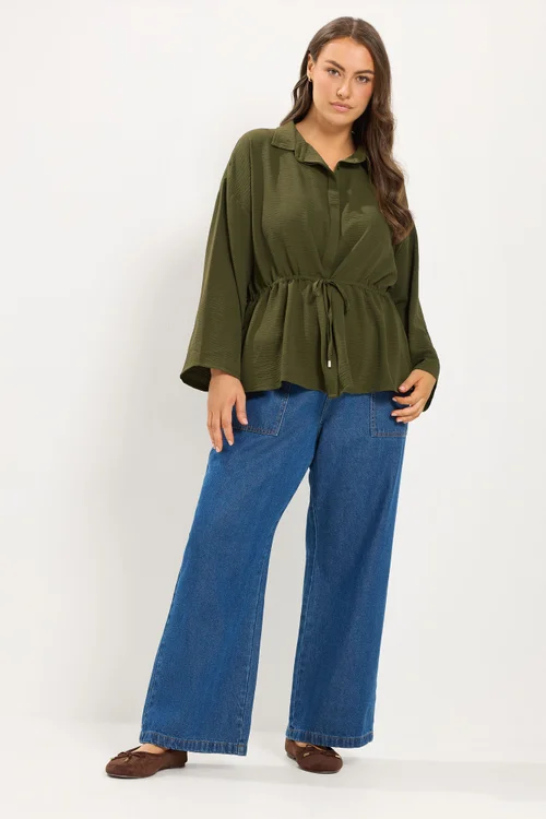 Yours Curve Khaki Green Tie Waist Utility Top - 26-28 Image 3