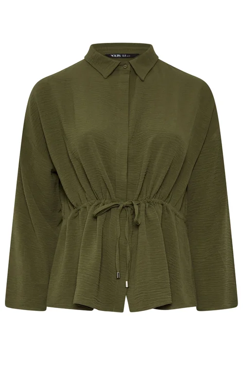 Yours Curve Khaki Green Tie Waist Utility Top - 26-28 Image 2