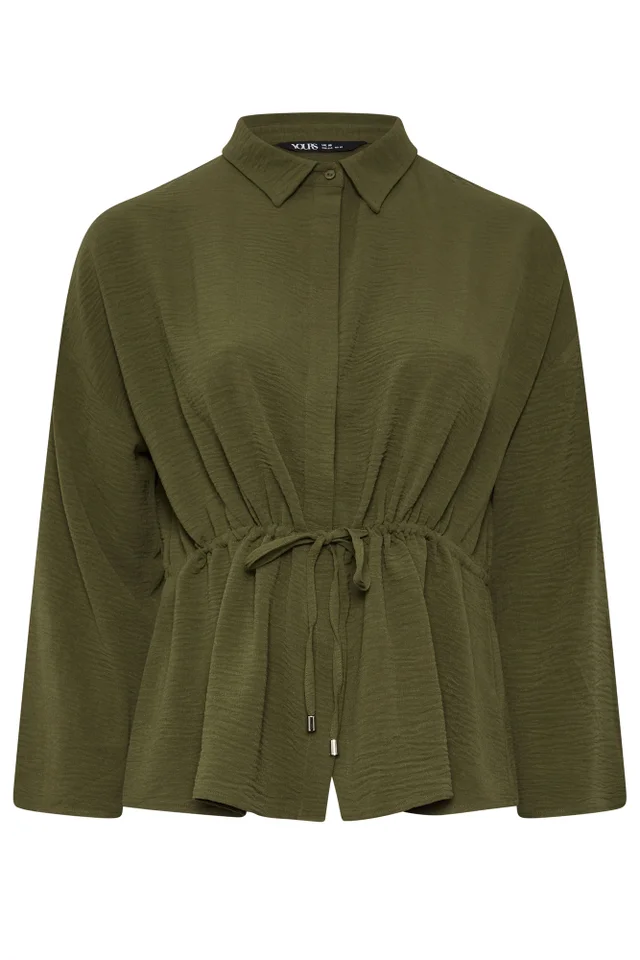 Yours Curve Khaki Green Tie Waist Utility Top