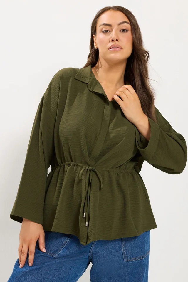 Yours Curve Khaki Green Tie Waist Utility Top